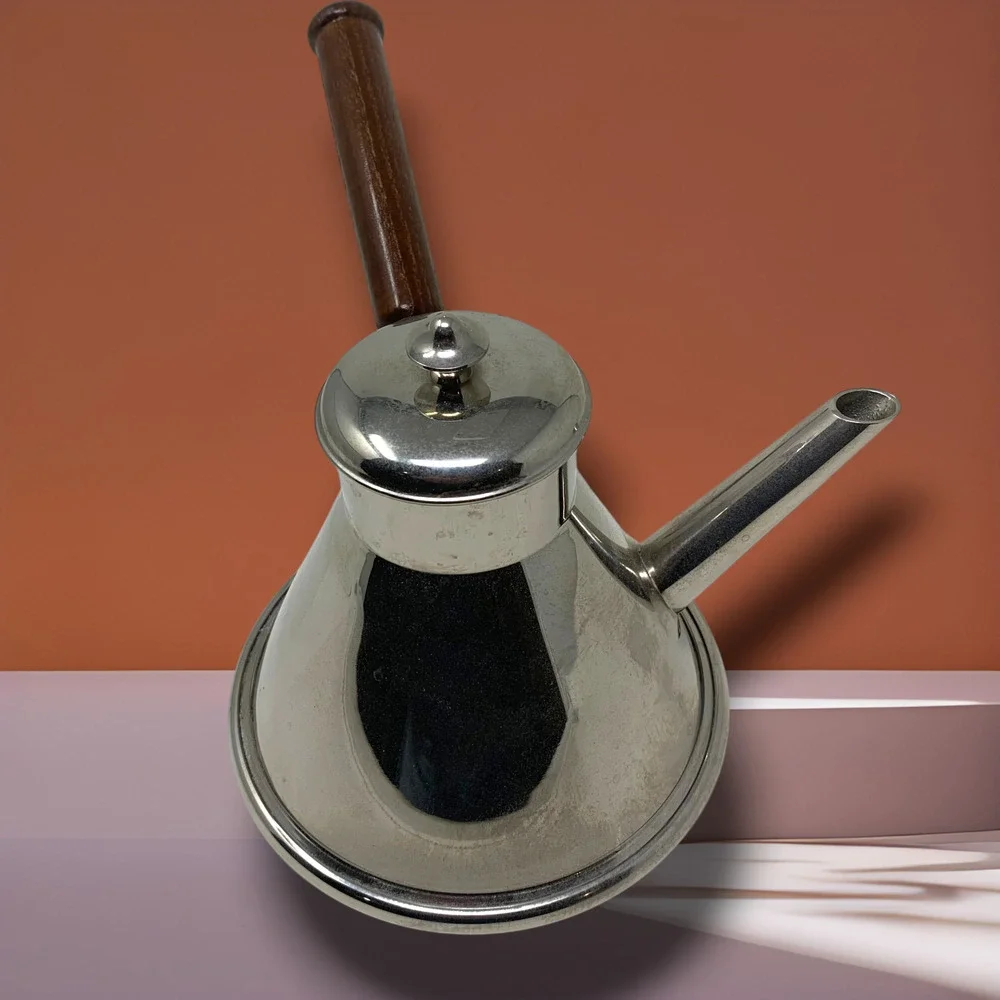 Vintage Mauviel France Chromed Copper Chocolate Pot Coffee Pot Wood Handle MCM